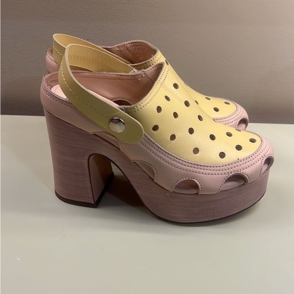 Agl MADE IN ITALY Yellow and Pink Mules with Chunky Platform - Picture 1 of 8